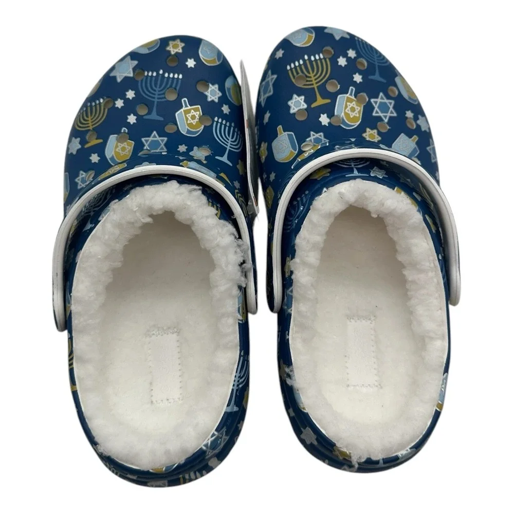 Crocs Classic Lined Hanukkah Clog Kids Size J 2 Blue Slip On‎ Shoes 209327-90H